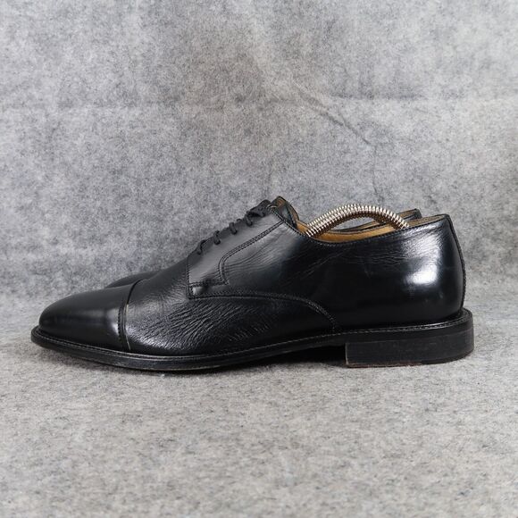 Johnston & Murphy Shoes Mens 10 Oxfords Derby Cap Toe Black Leather Dress Formal - Picture 4 of 14